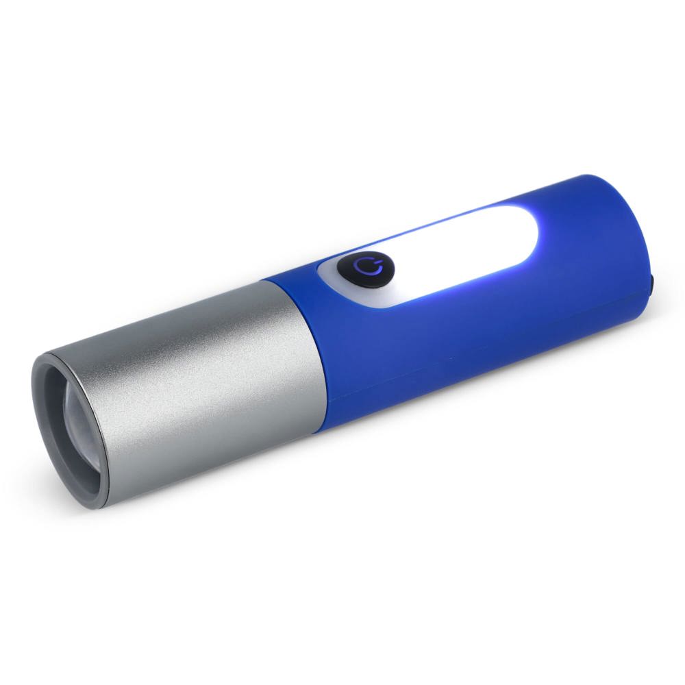 Wiederaufladbare 10-W-LED-Taschenlampe mit Zoomfunktion, 300 lm - Blau