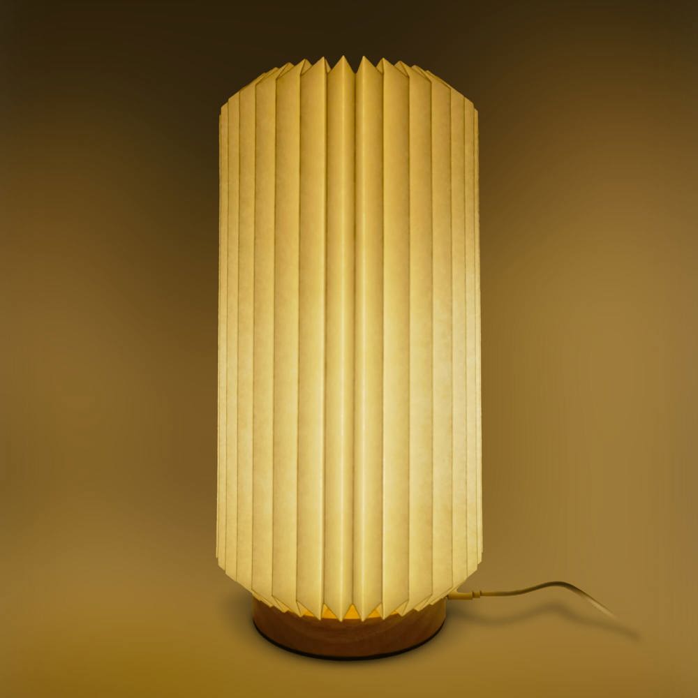 Coollux faltbare Papier-LED-Lampe Aurora Tall auf Holzsockel, 32cm