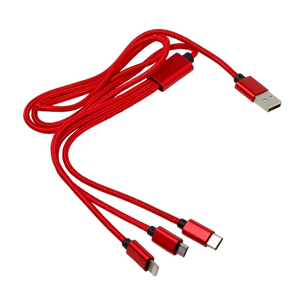 3-in-1 Ladekabel aus Nylon Felix - Rot