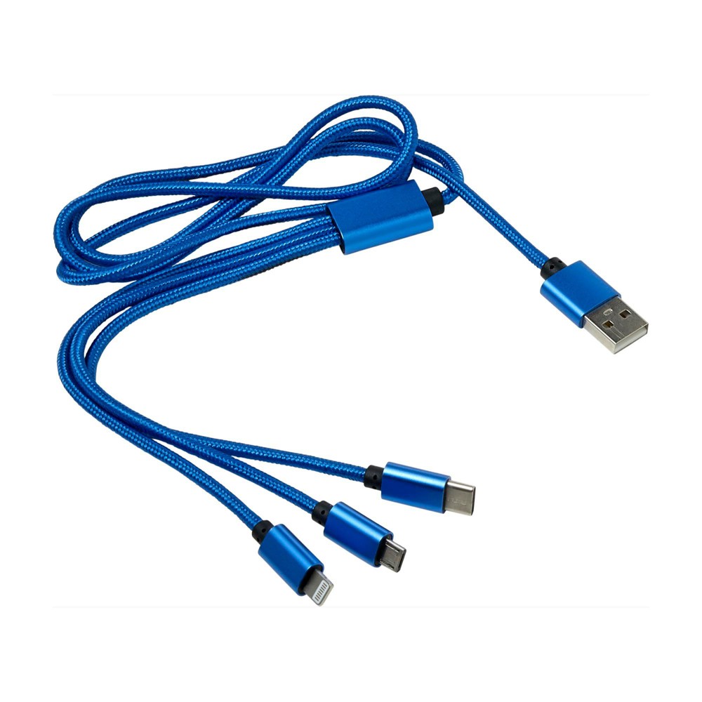 3-in-1 Ladekabel aus Nylon Felix - Kobaltblau