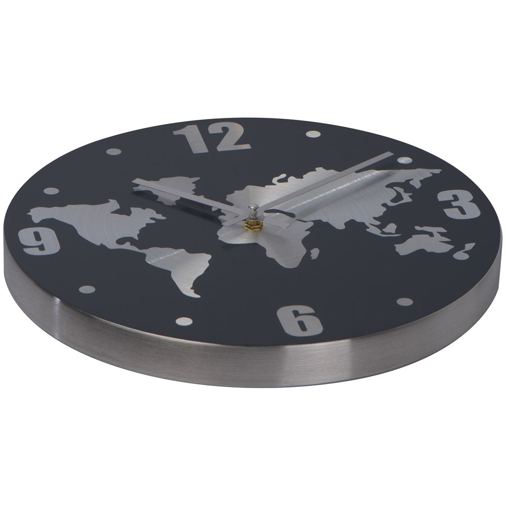 Wanduhr aus Aluminium mit Weltkarte