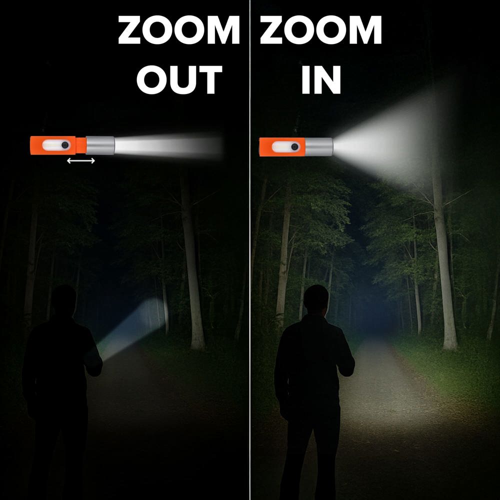 Wiederaufladbare 10-W-LED-Taschenlampe mit Zoomfunktion, 300 lm